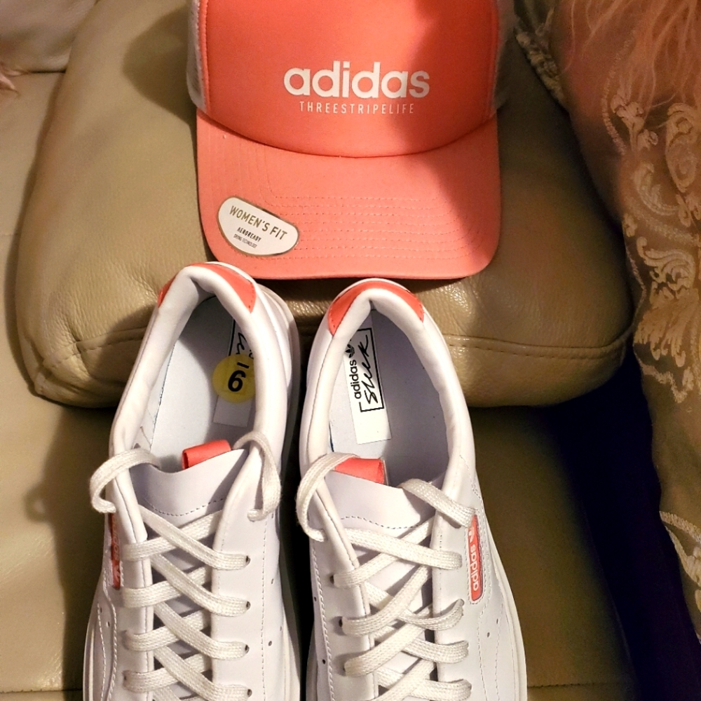 Adidas, white leather. New, never worn